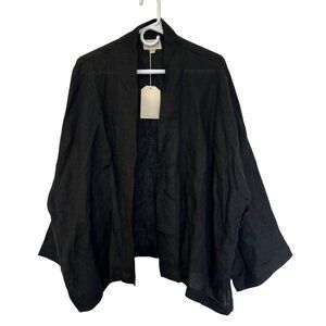 Tribe Alive Black Organic Linen Open Front Cardigan Kimono One Size O/S NWT New